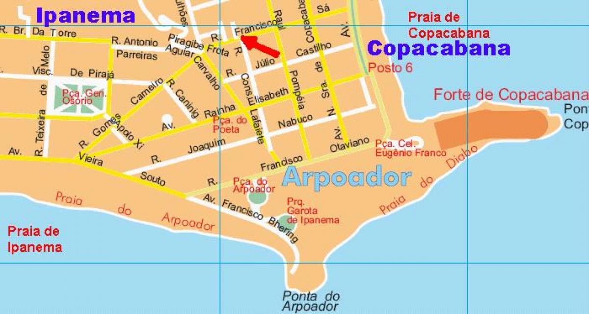 מפה של Arpoador החוף