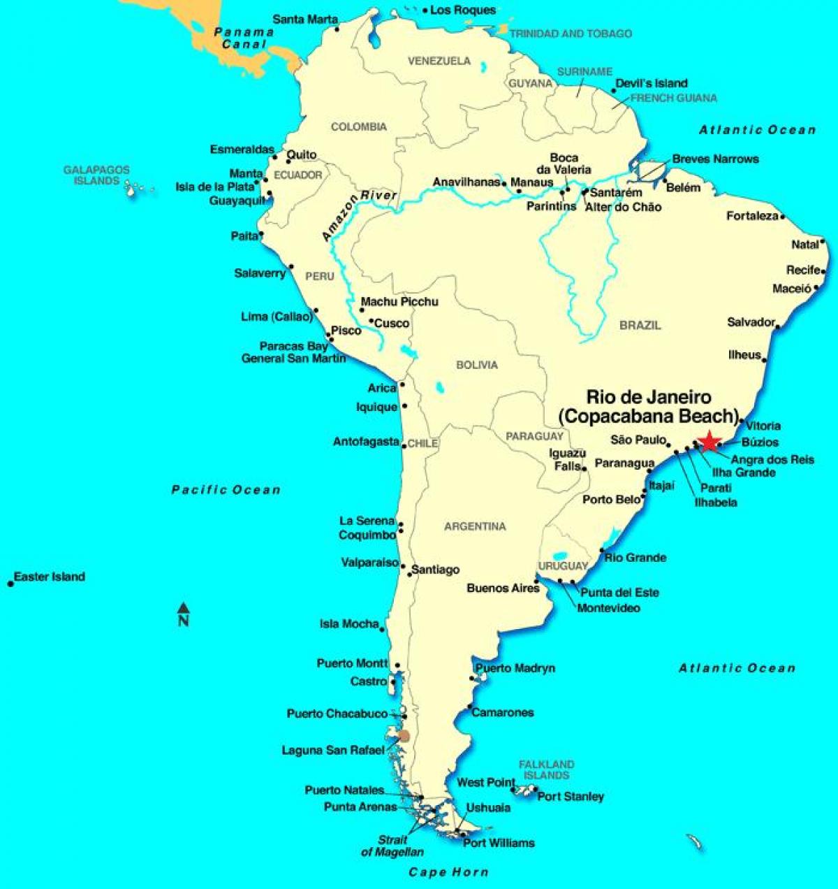 מפה של ריו דה ז ' ניירו בדרום אמריקה.